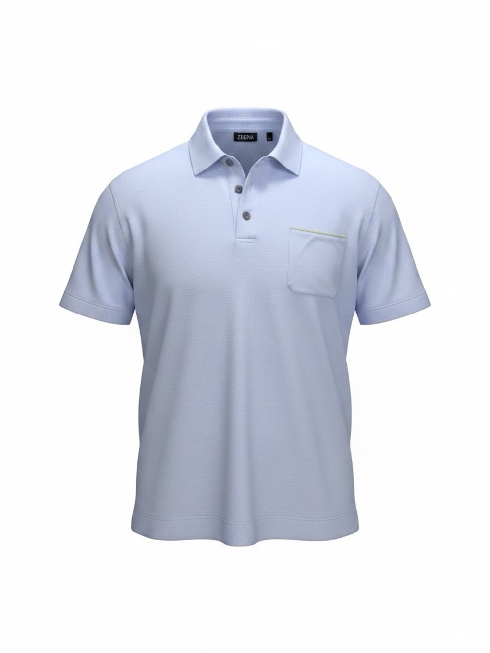 ZEGNA Men’s 52 Light Blue Cotton Pique Polo Leather Trim Pocket